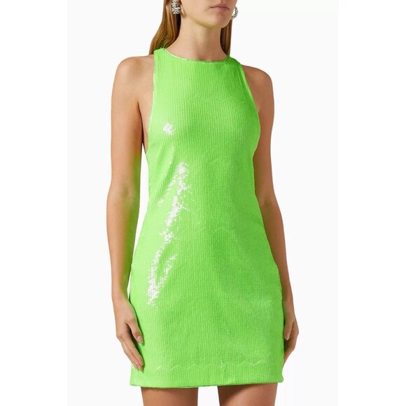 New ROTATE Sleeveless Sequin-embellished Cocktail minidress in Green Size 12 - Picture 3 of 16